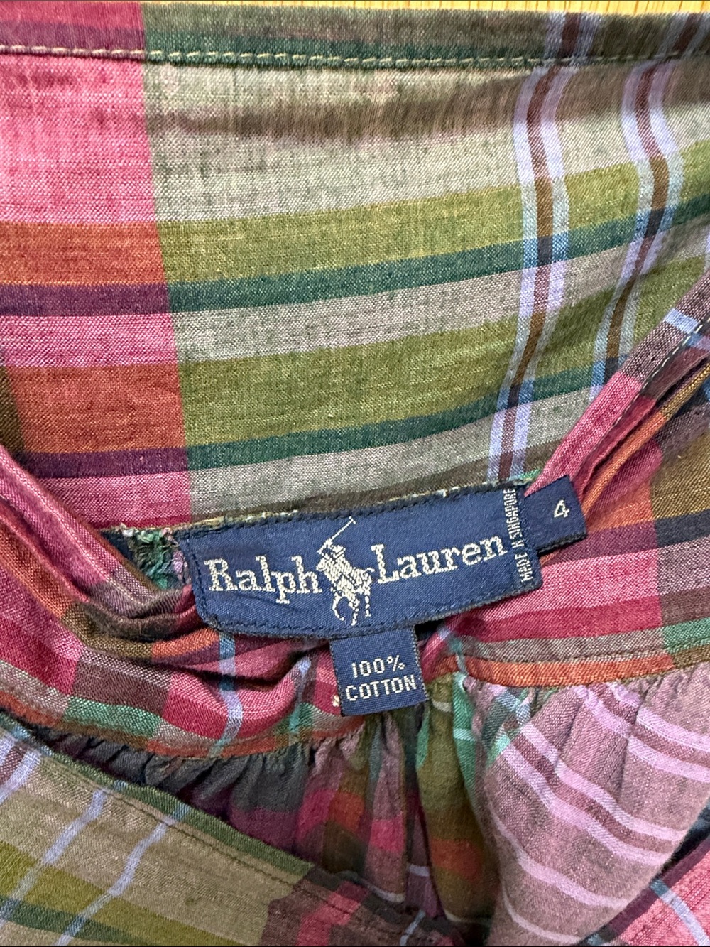 Ralph Lauren Vintage 90s 100% Cotton plaid Midi Wrap Skirt Pink, Green and Blue - Picture 2 of 7